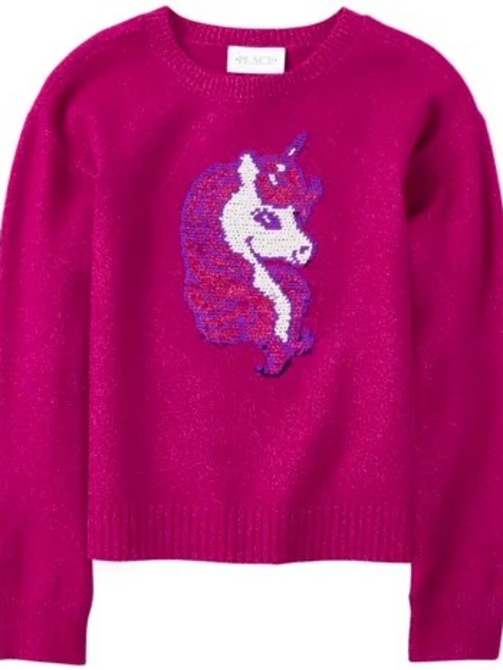 Childrens Place Girls Flip Sequin Unicorn Dark Pink Sweater Size Large(10/12)